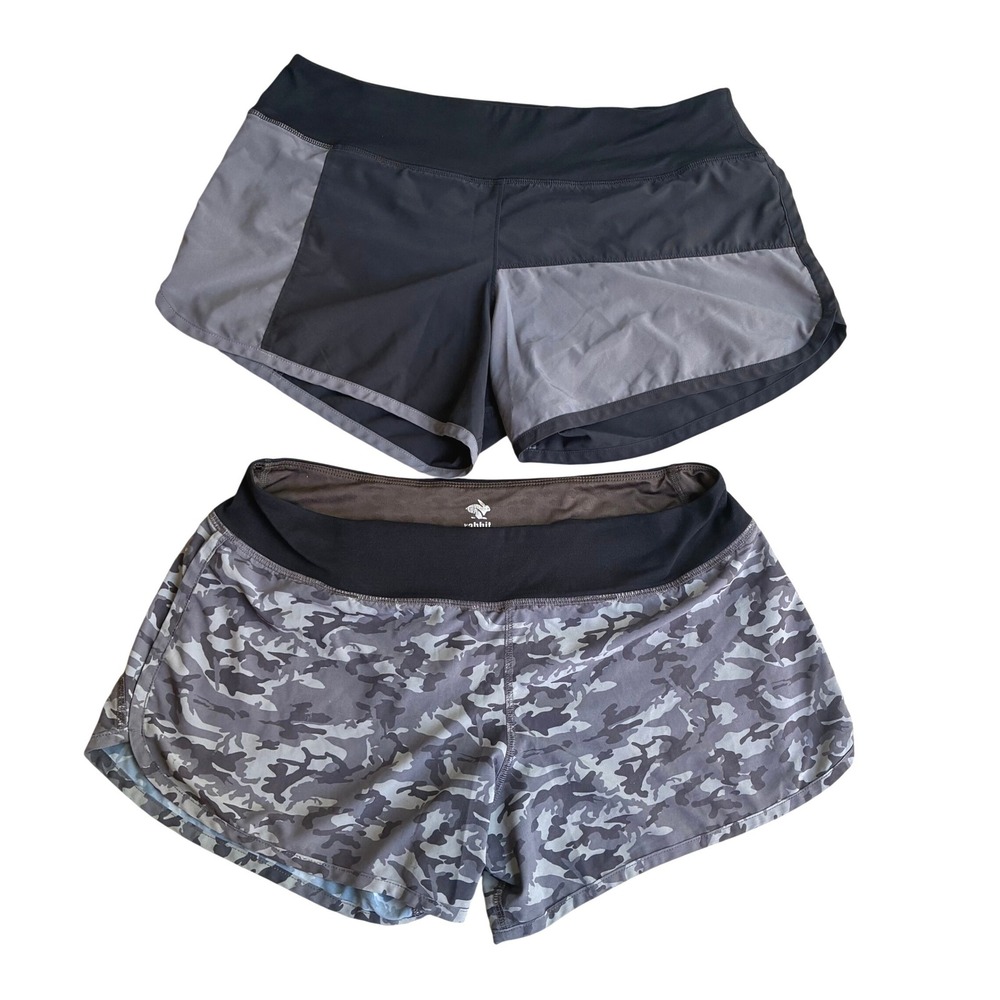 Rabbit Running Shorts Set of 2 Women Large Camo Colorblock Active Athletic Gym